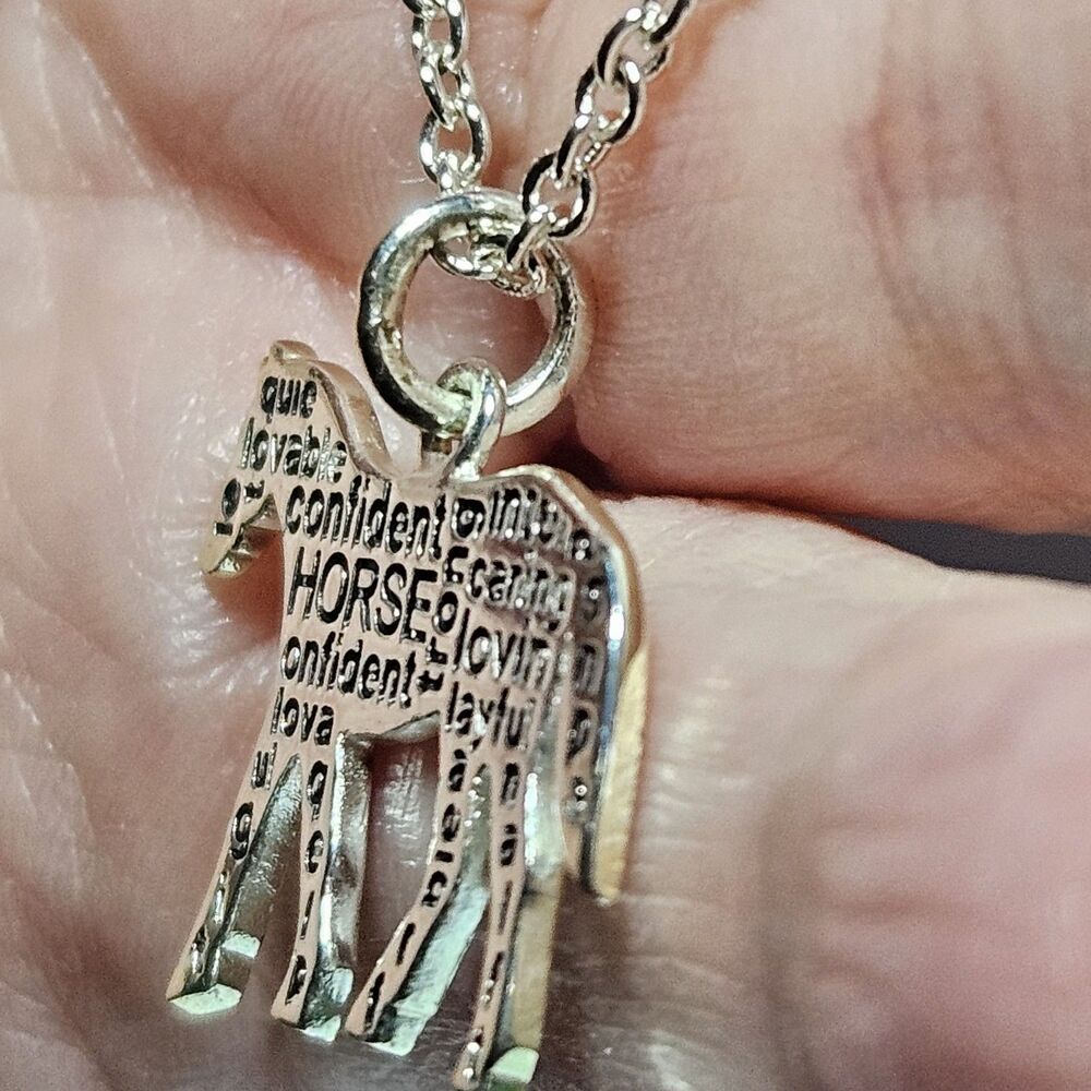 Horse Charm Pendant Silver Tone Pony Colt Equine Traits Confident Lovable 18" - Picture 3 of 14